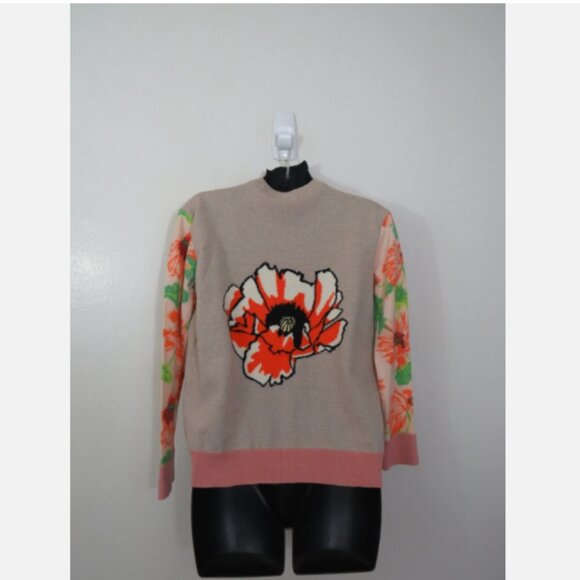 Stella McCartney size 40 Wool Cardigan Sweater Floral Tan Button Down US 4 6 - Picture 5 of 6